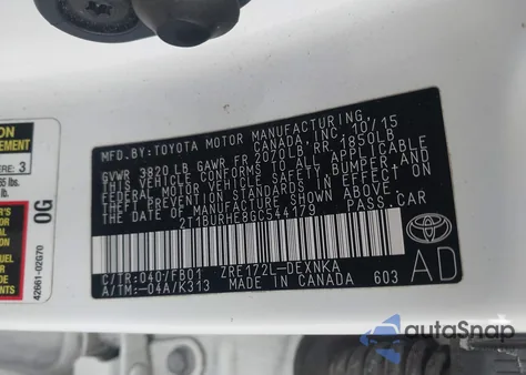 2016 Toyota Corolla Le from USA, damaged, VIN 2T1BURHE8GC544179